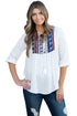 Embroidered Neck 3/4 Sleeve White Crepe Top